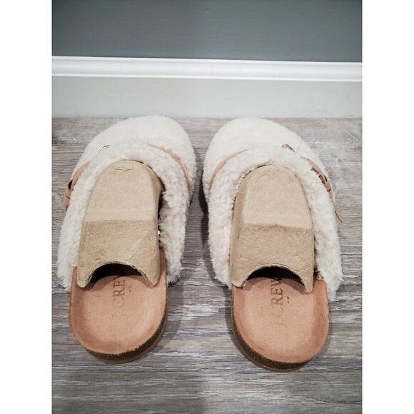 J. Crew Brown/Cream Sherpa Lined Buckle Clog Slippers Sz 5M Buckle Comfort - Picture 3 of 12